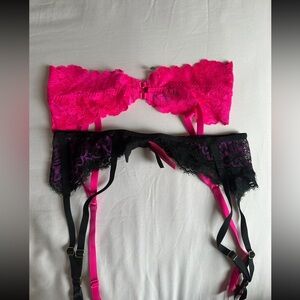 La SENZA Hot Pink and Black Lace Bandeau Set